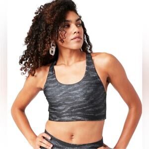 Terez Hi-Shine Racerback Sports Bra in Show Your Stripes Black/Gray Womens Large